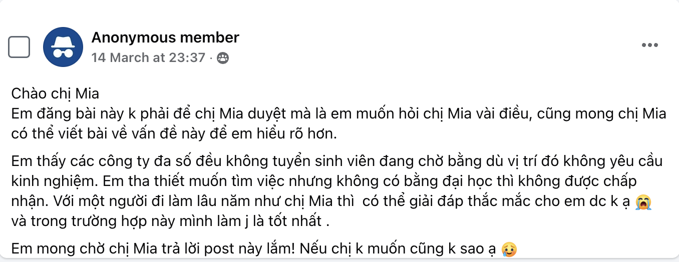 Tại sao các công ty không nhận sinh viên đang đợi bằng dù công việc không yêu cầu kinh nghiệm?